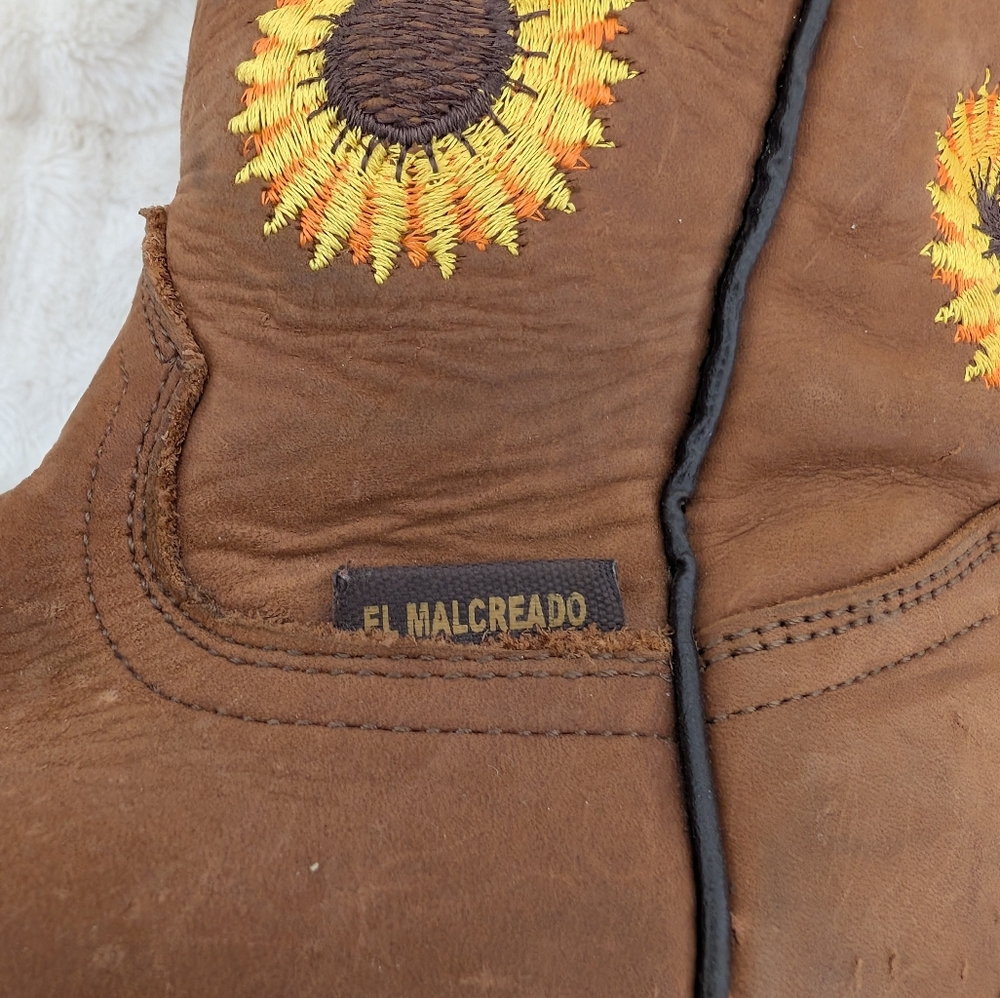 El Malcreado Luciana Model Leather Boots With Sunflowers Size 6.5 - Picture 6 of 9